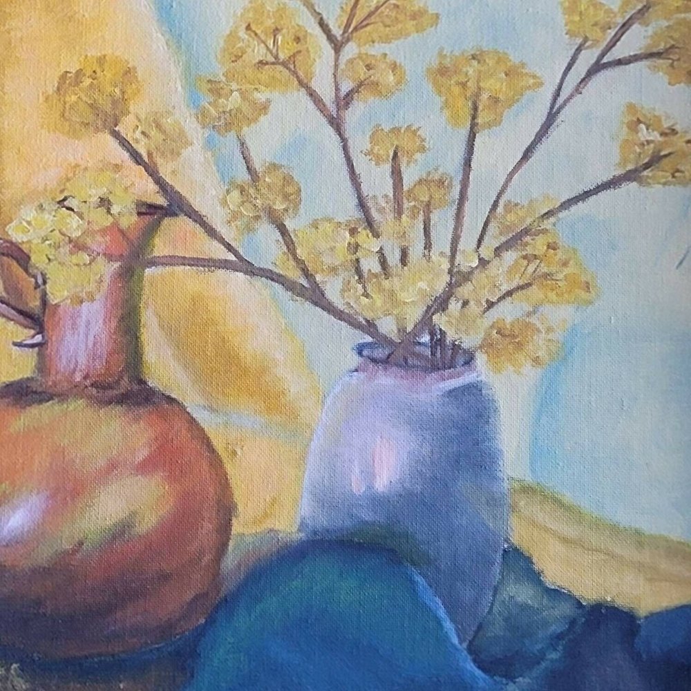Vintage Framed Oil Painting Still Life Pitcher Yellow Flowers Vase 1971 Signed - Picture 4 of 5